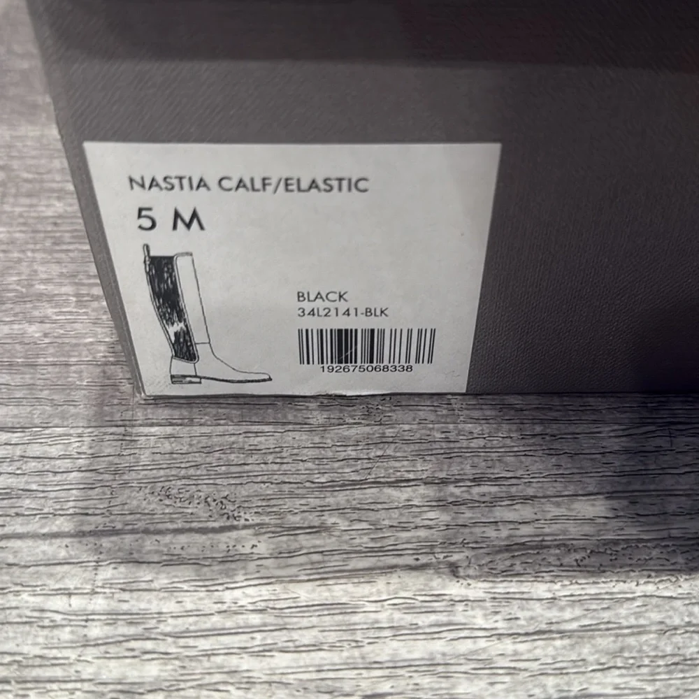 Aquatalia Nastia Calf Elastic Black Leather Knee-High‎ Boots